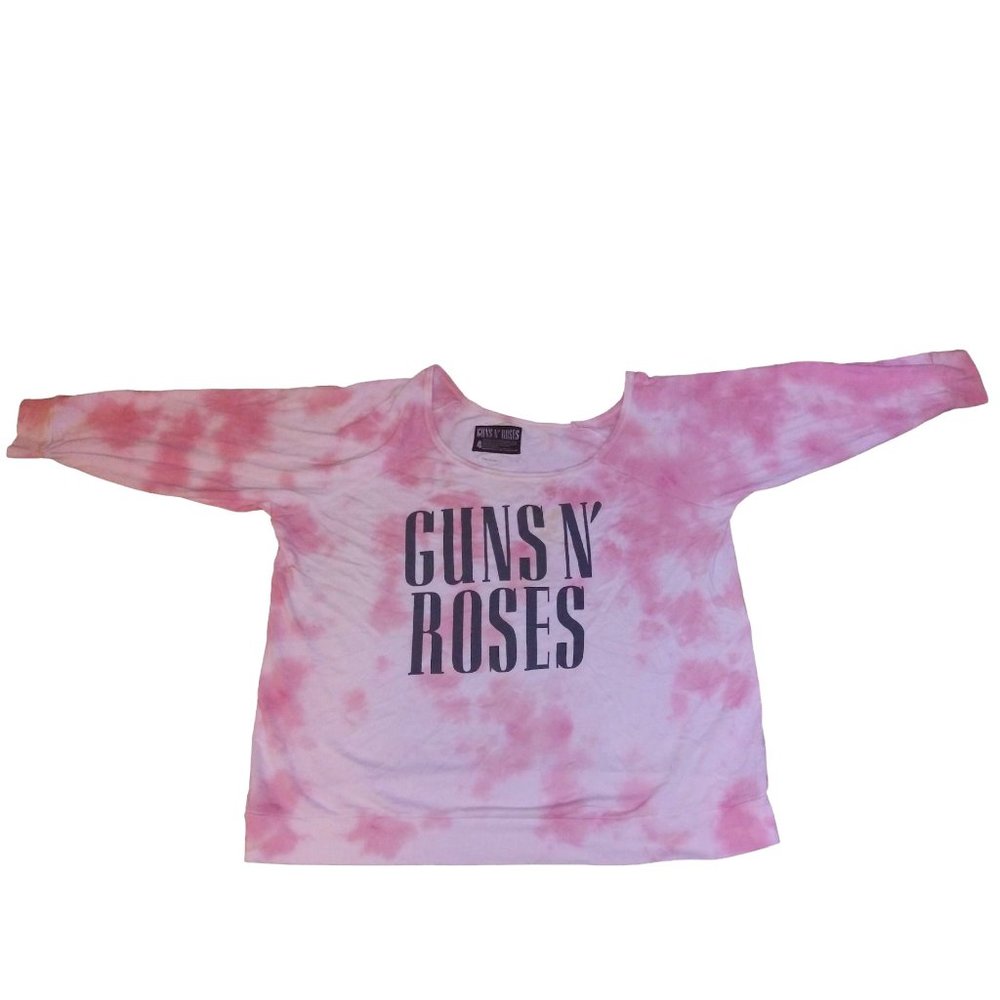 GUNS N' ROSES Pink Tie-Die Off Shoulder Sweatshirt Deb Grant Plus Size 4